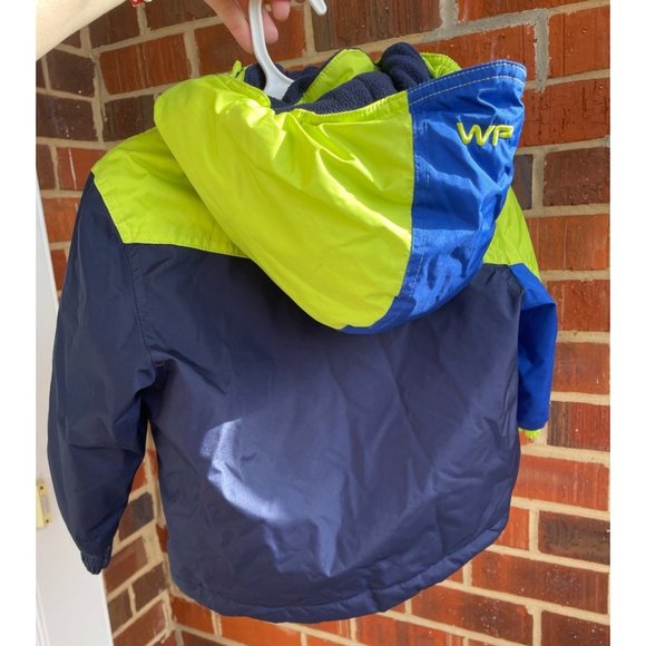 Weatherproof kids toddler jacket sz 2T neon green and blues removable hood - Picture 5 of 15